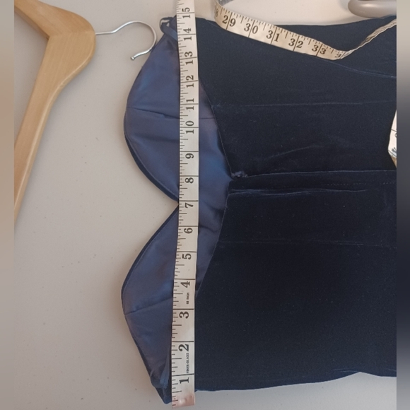 Vintage Dark Academia Deep Blue Velvet Evening Formal Strapless Dress - Picture 10 of 13